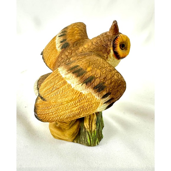 Vintage Ceramic Owl Figurine With Wings Spread and Landing on a Log - Picture 8 of 14